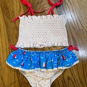 SweetHoney sailboat Swimsuit with Red Polka Dot Trim